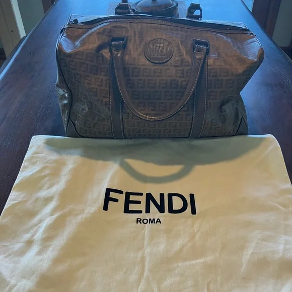 Fendi Brown FF Logo Canvas Duffel Bag with Dark Trim - Picture 7 of 7